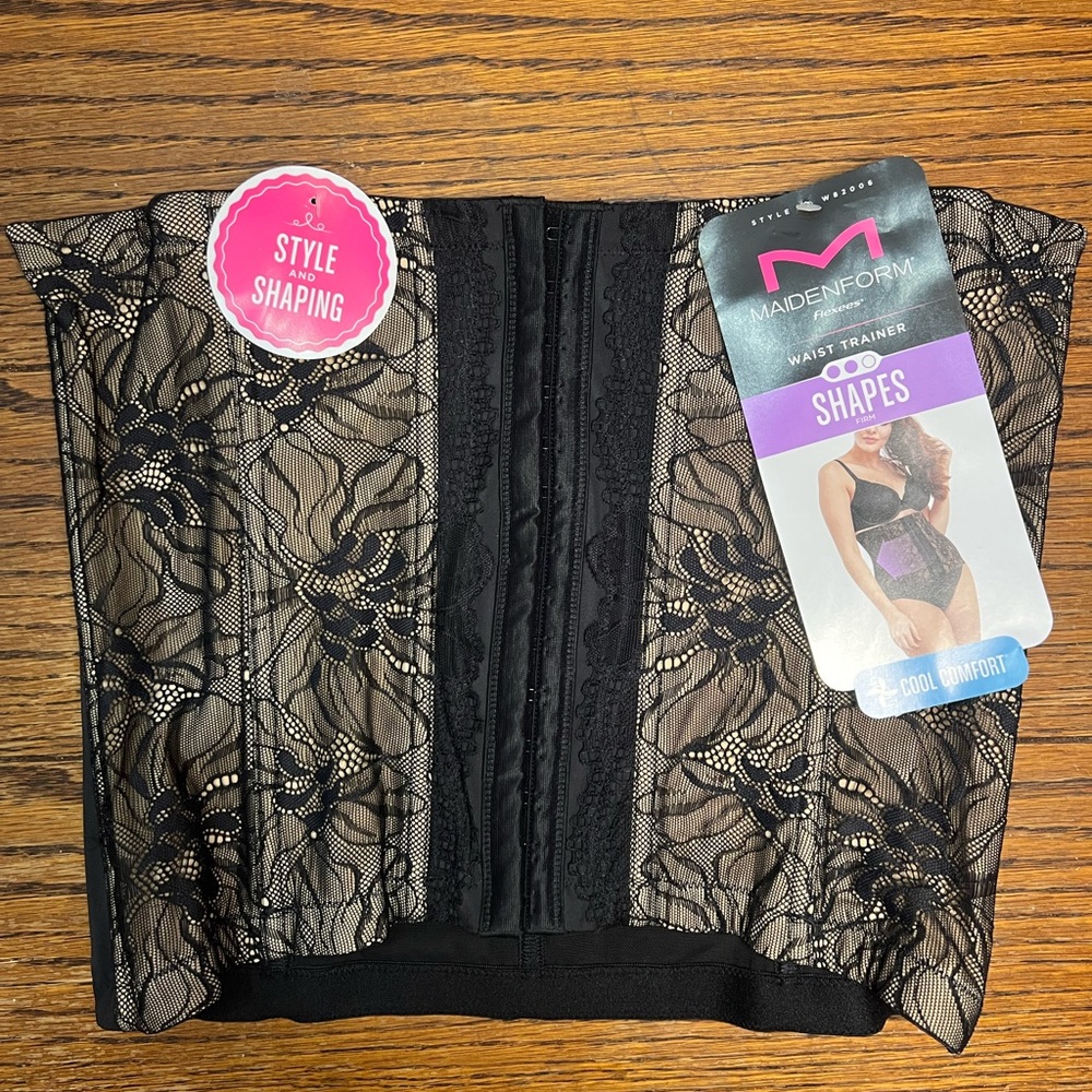 Maidenform Flexees Waist Trainer Style W82006 Black Nude Lace Boned NWT XL